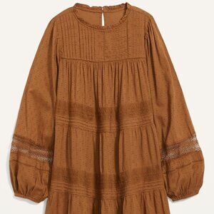 Old Navy Long-Sleeve Pintucked Clip-Dot Mini Swing Dress